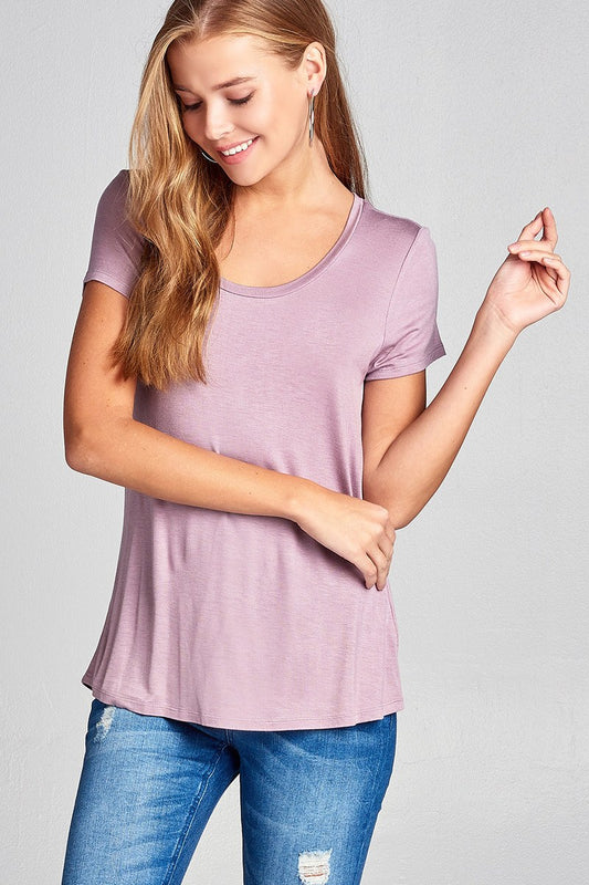 Ladies fashion short sleeve scoop neck top