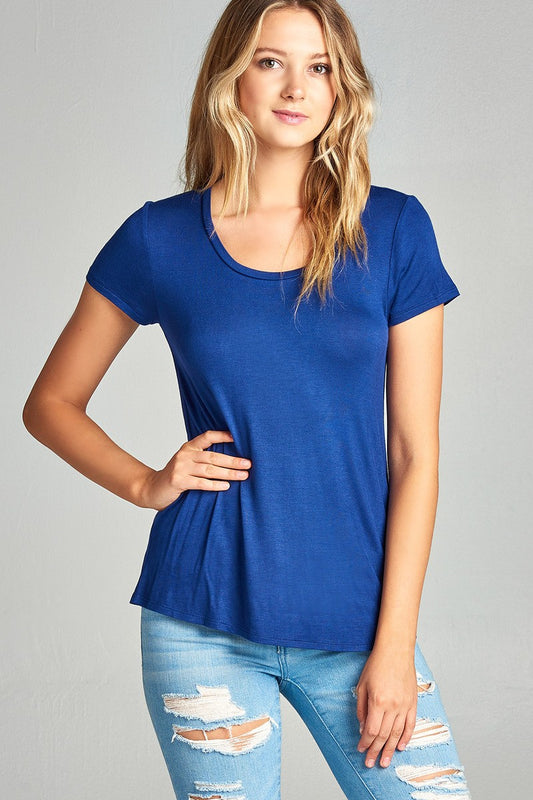 Ladies fashion short sleeve scoop neck top