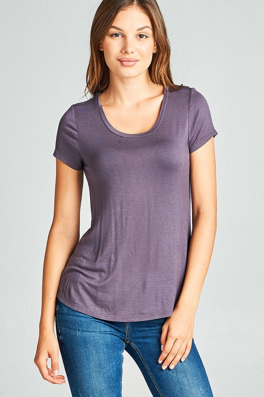Ladies fashion short sleeve scoop neck top