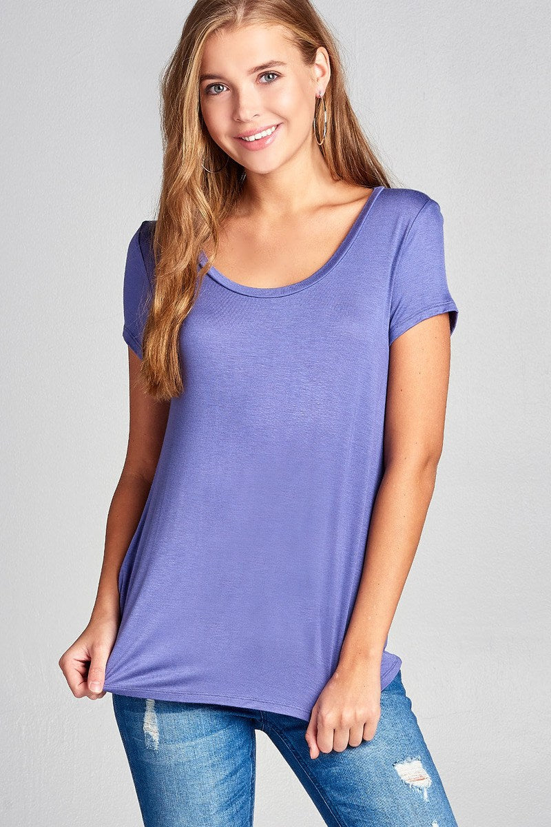 Ladies fashion short sleeve scoop neck top
