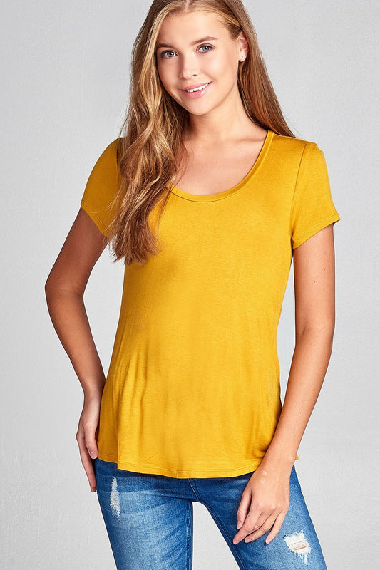 Ladies fashion short sleeve scoop neck top