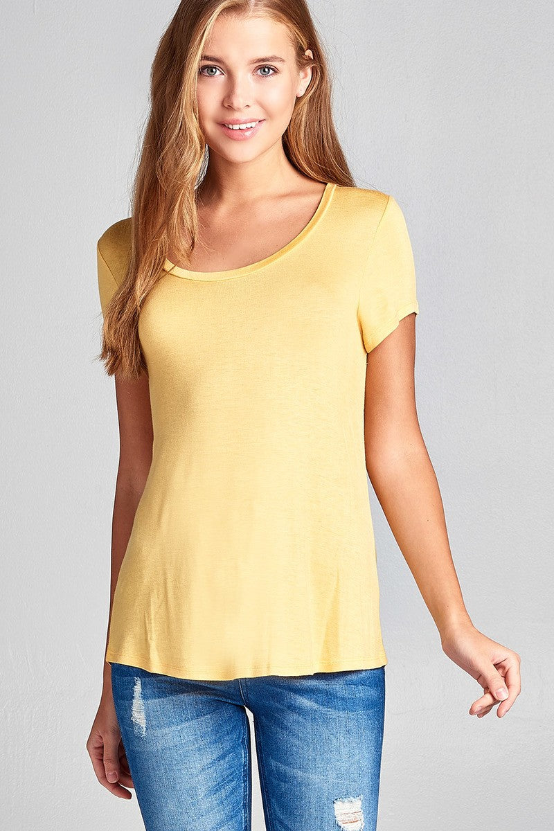 Ladies fashion short sleeve scoop neck top
