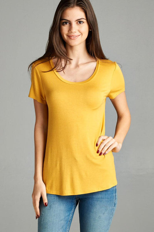 Ladies fashion short sleeve scoop neck top