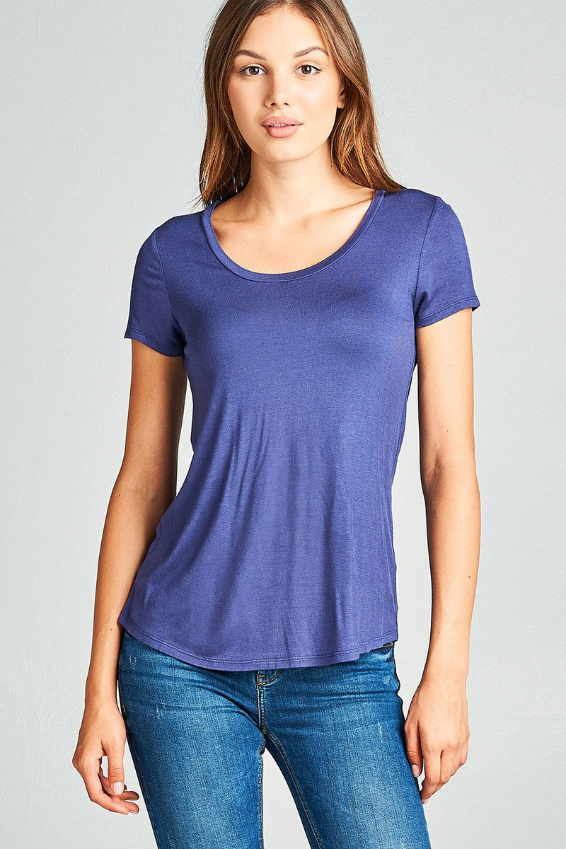 Ladies fashion short sleeve scoop neck top
