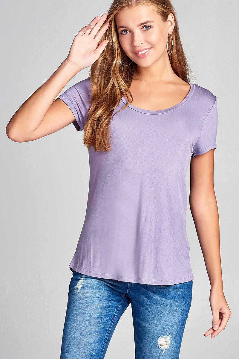 Ladies fashion short sleeve scoop neck top