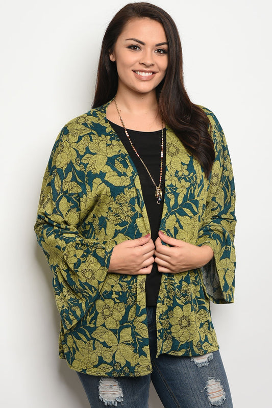 Ladies fashion plus size light weight floral print cardigan that features long sleeves