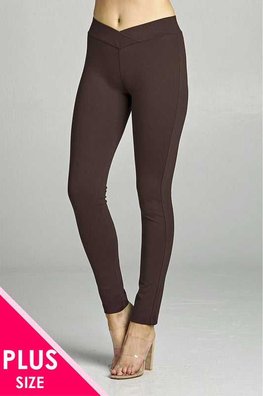 Ladies fashion plus nr span ponte seagull shaped waistband long pants