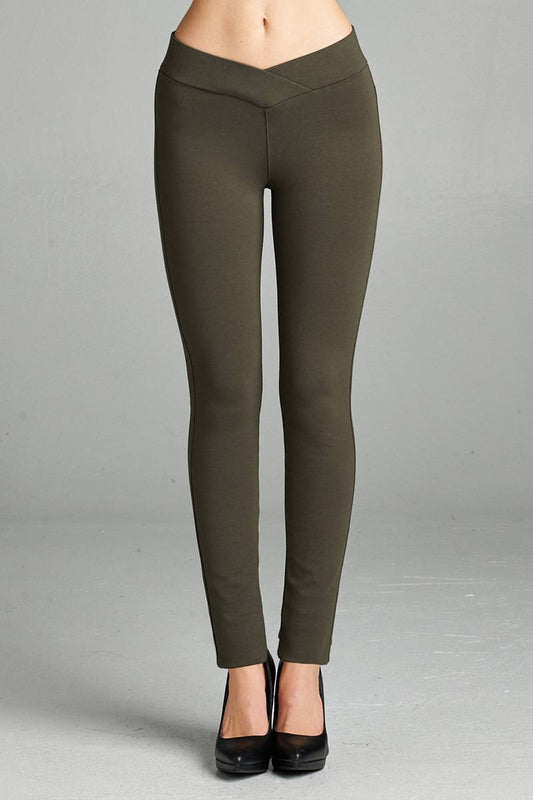 Ladies fashion plus nr span ponte seagull shaped waistband long pants