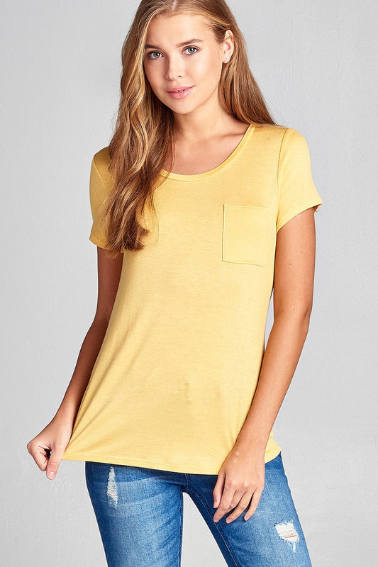 Ladies fashion short sleeve scoop neck top w/ pocket