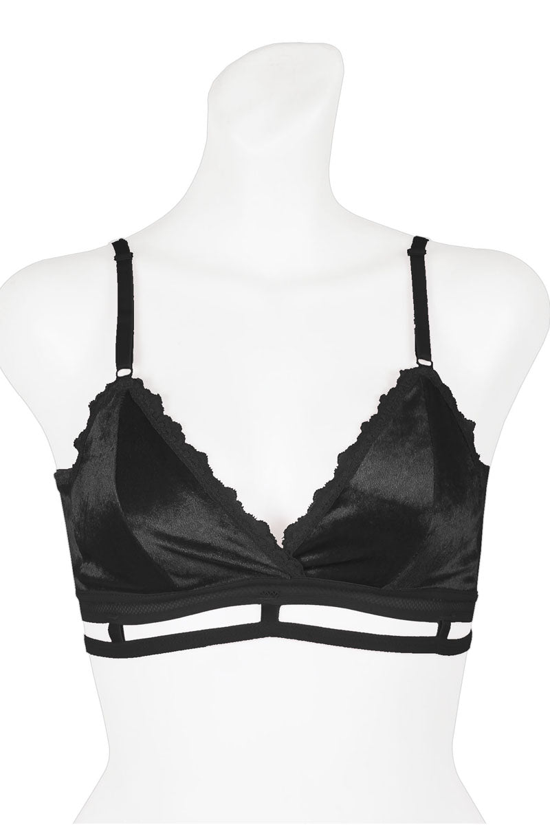 Ladies velvet bralette w/trimmed lace