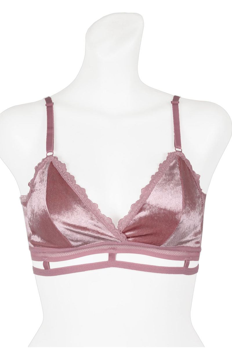 Ladies velvet bralette w/trimmed lace