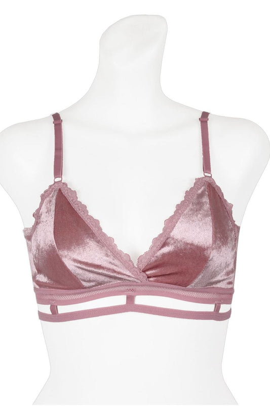 Ladies velvet bralette w/trimmed lace