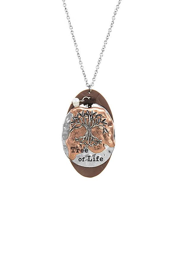 Tree of life disk pendant necklace