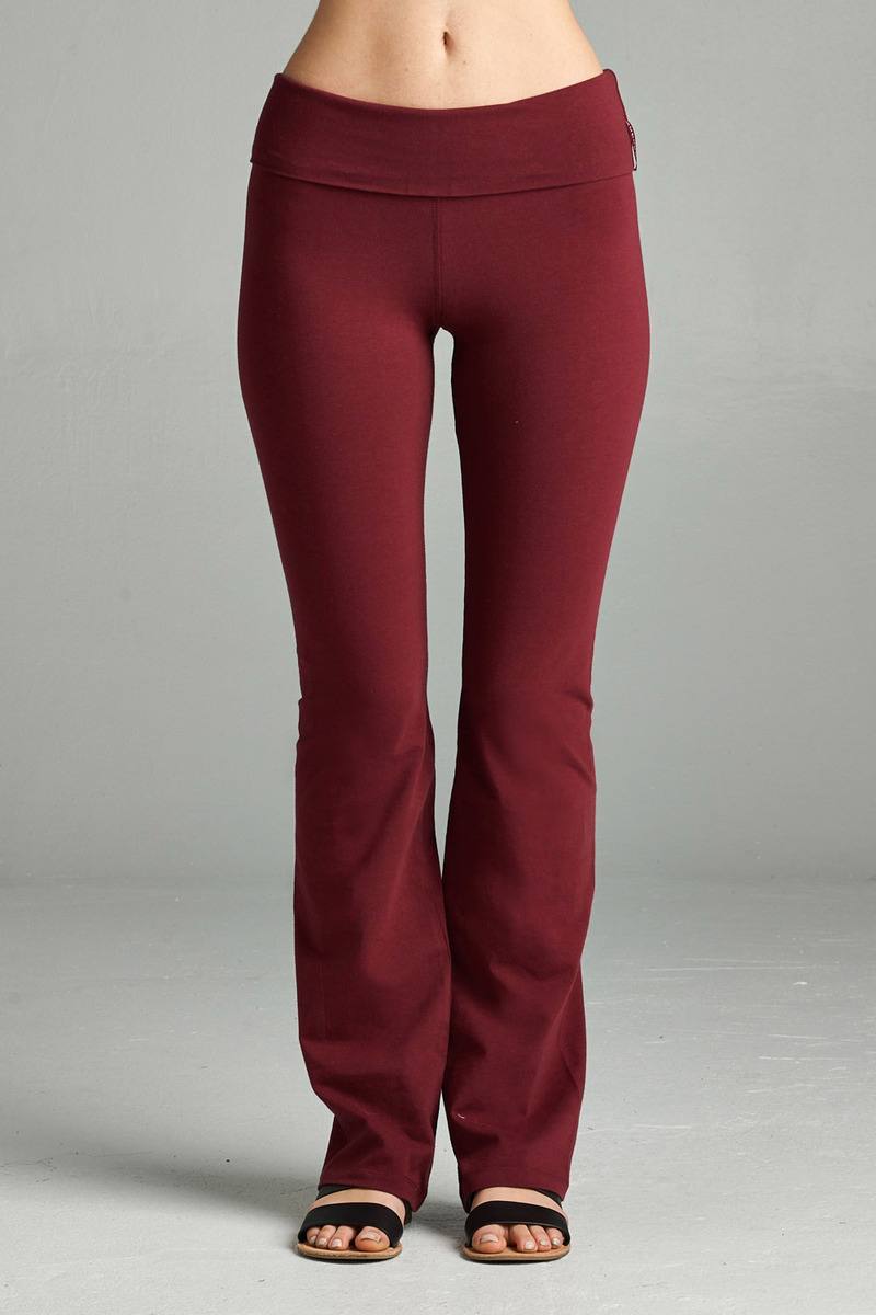 Ladies fashion plus size full length leggings with flare bottom detail and fold over waist