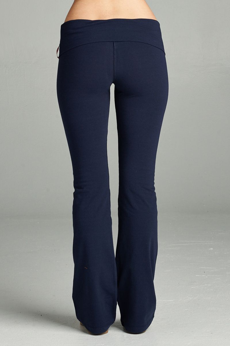 Ladies fashion plus size full length leggings with flare bottom detail and fold over waist