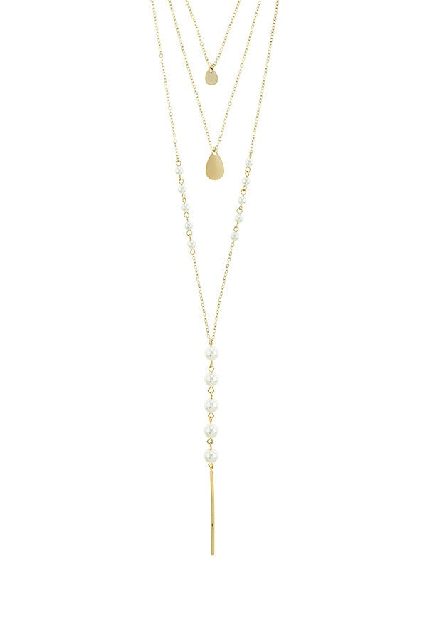 Linear bar accent faux pearl layer necklace set