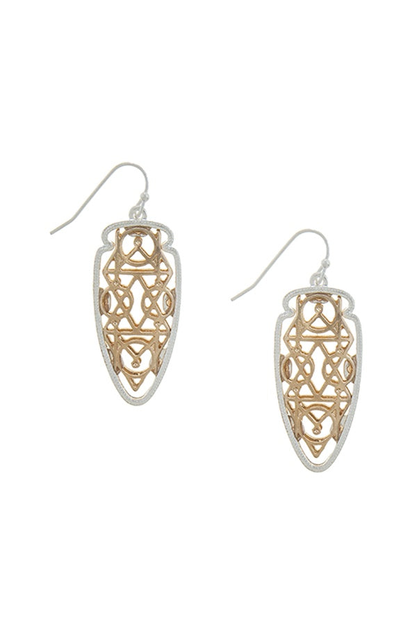 Egyptian geometric pattern laser cut drop earrings