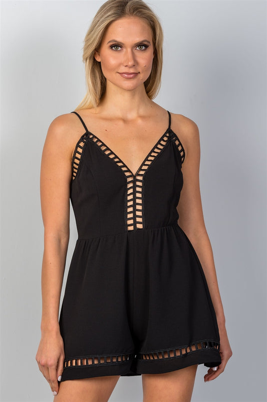 Ladies fashion black mini romper
