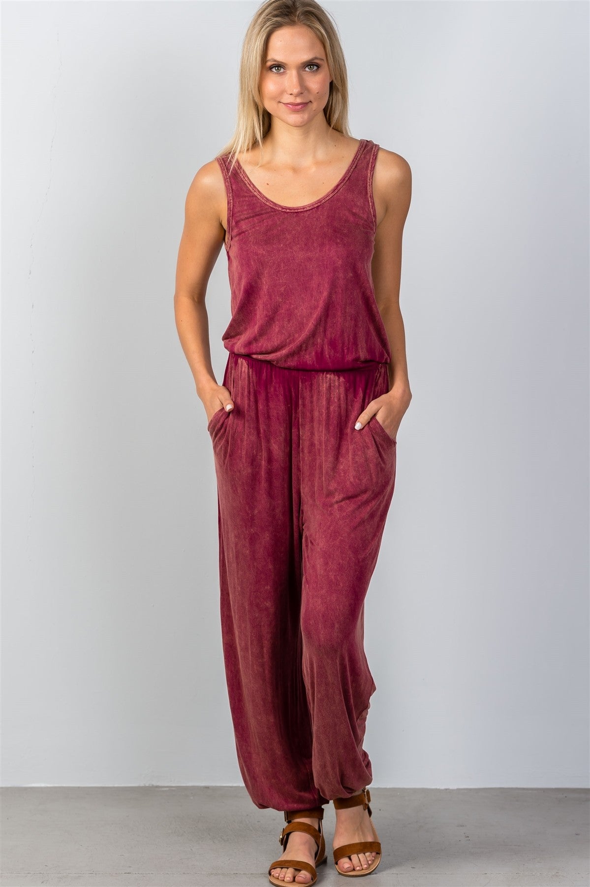 Ladies fashion super soft elastic waist trouser jumpsuit