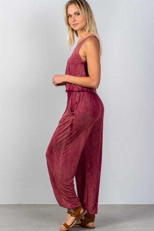 Ladies fashion super soft elastic waist trouser jumpsuit