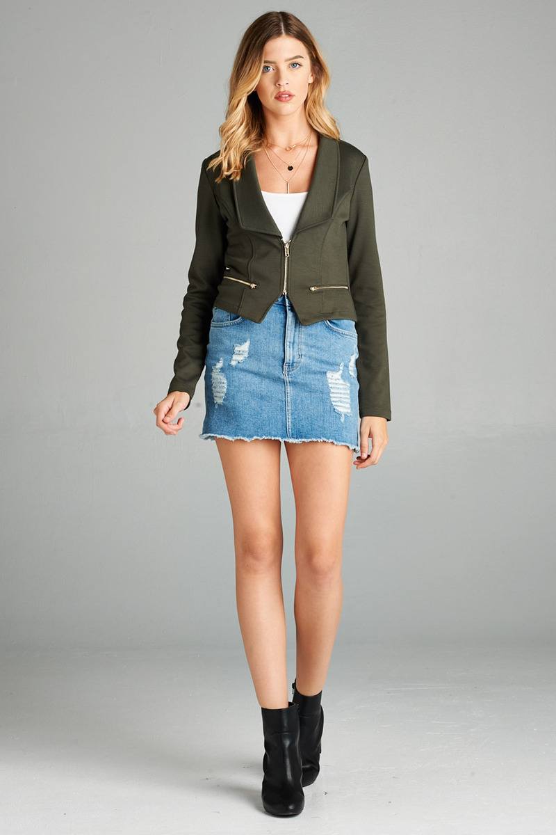 Ladies fashion long sleeve zip front blazer