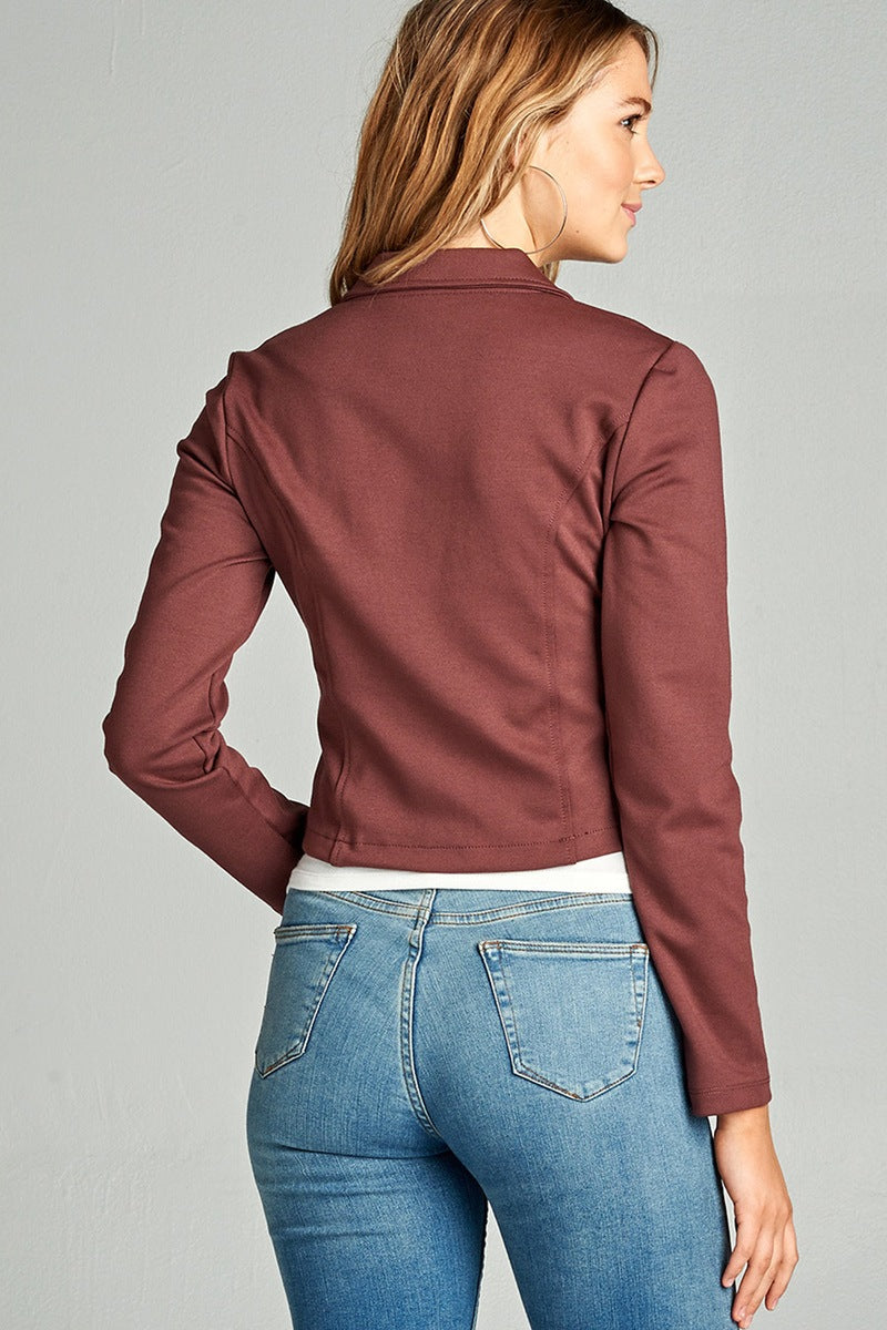 Ladies fashion long sleeve zip front blazer