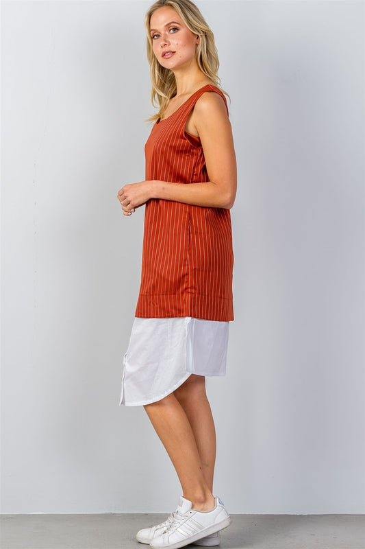 Ladies fashion  shirt hem pinstripe midi dress