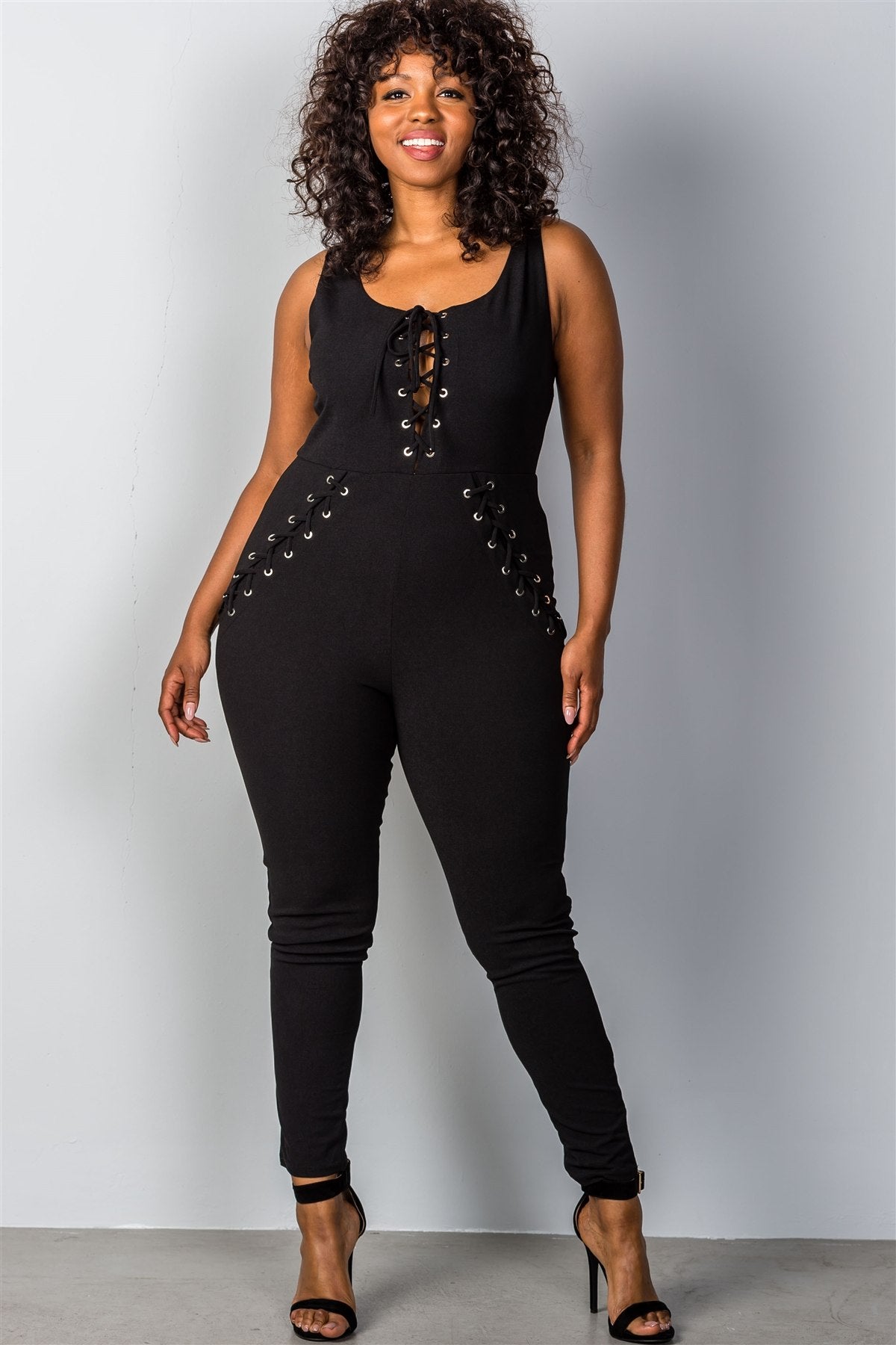 Ladies fashion plus size lace-up jumpsuit