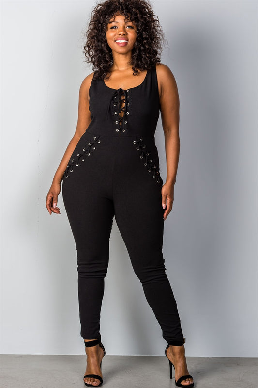 Ladies fashion plus size lace-up jumpsuit