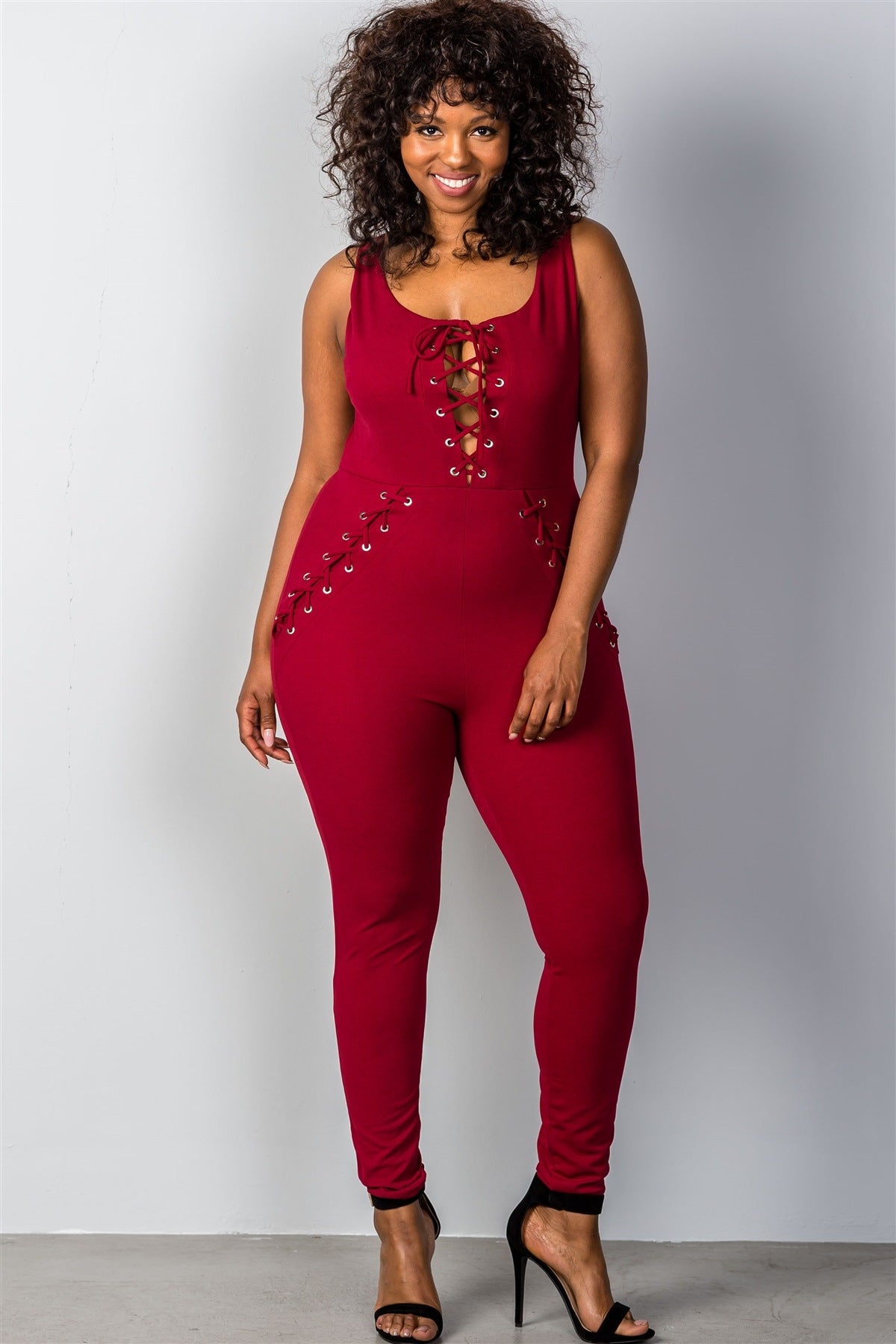Ladies fashion plus size lace-up jumpsuit