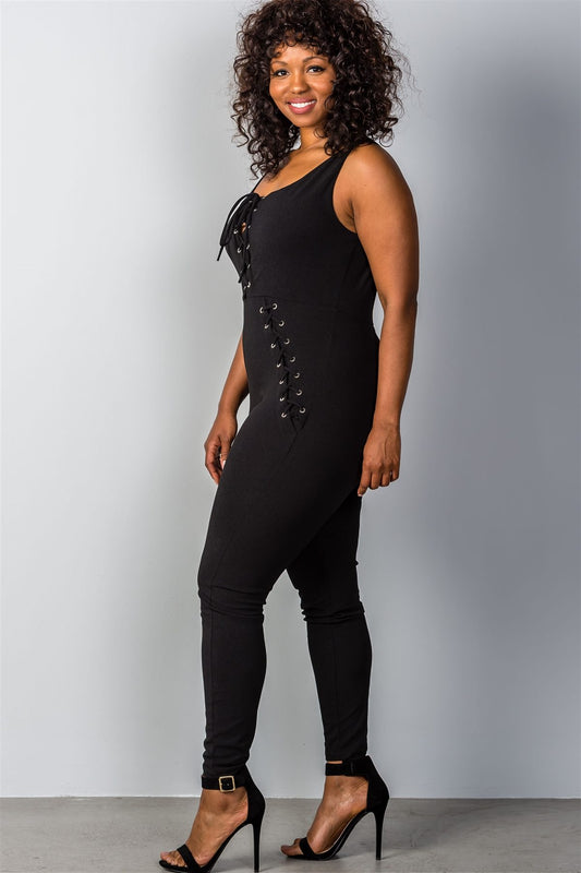 Ladies fashion plus size lace-up jumpsuit
