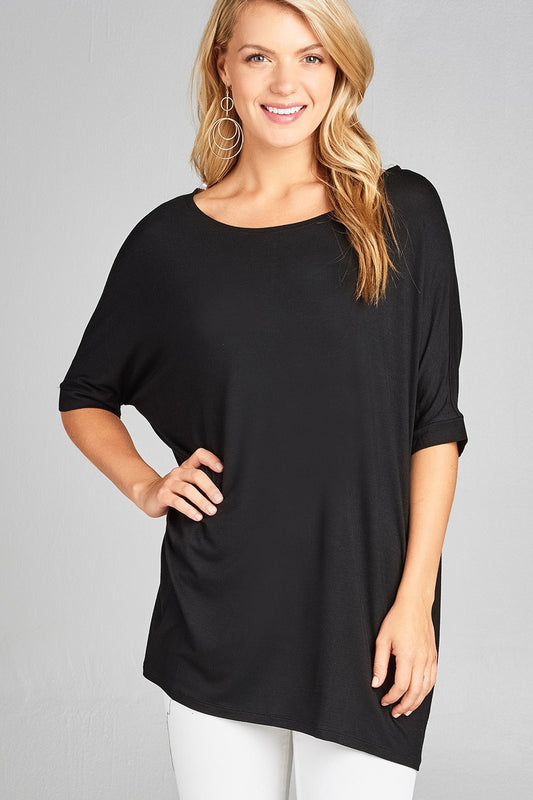 Ladies fashion elbow sleeve round neck rayon spandex jersey tunic top