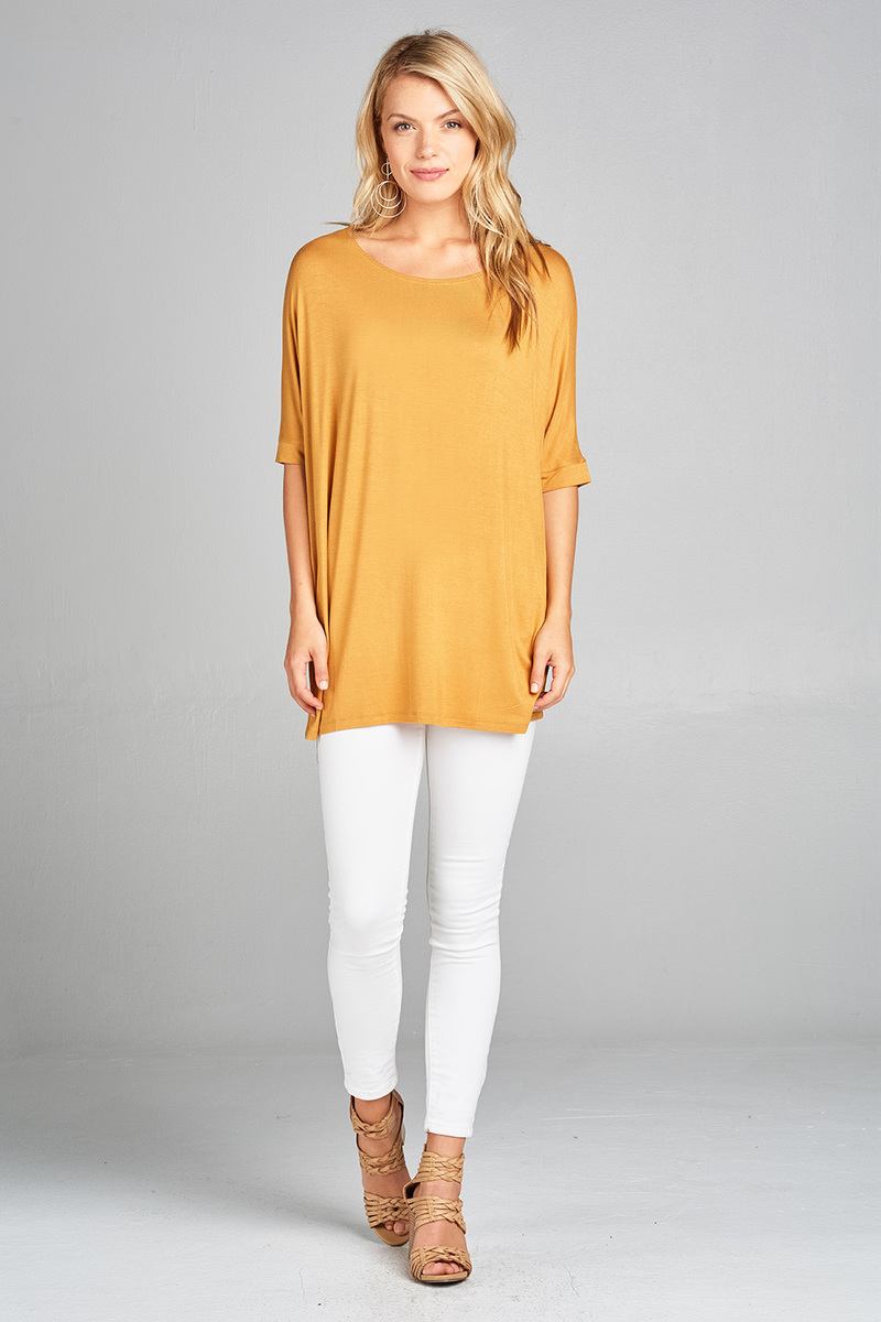 Ladies fashion elbow sleeve round neck rayon spandex jersey tunic top