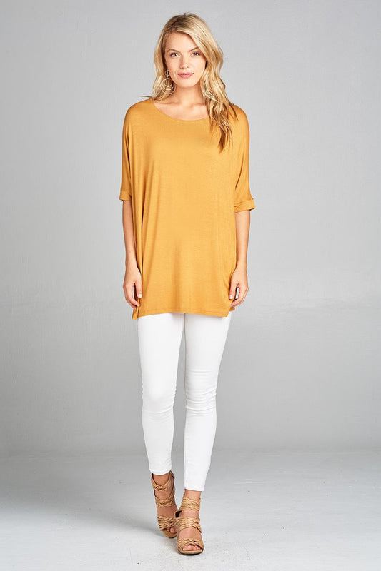 Ladies fashion elbow sleeve round neck rayon spandex jersey tunic top