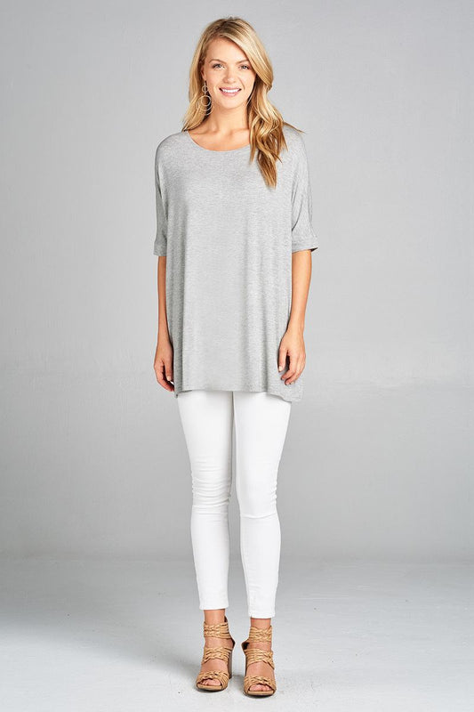Ladies fashion elbow sleeve round neck rayon spandex jersey tunic top