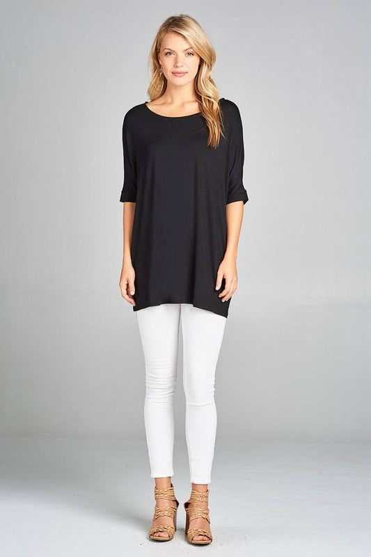 Ladies fashion elbow sleeve round neck rayon spandex jersey tunic top