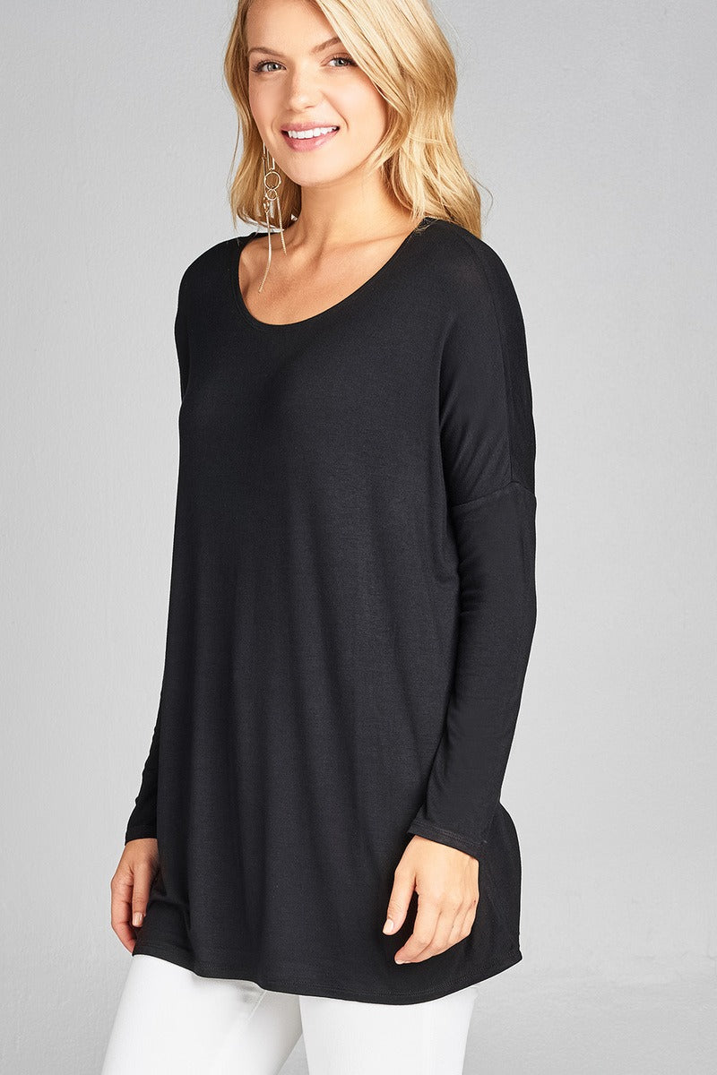 Ladies fashion long sleeve round neck rayon spandex jersey tunic top