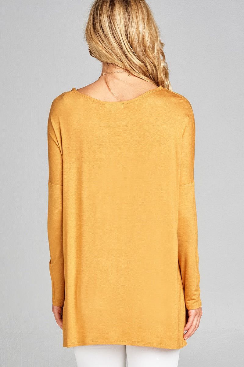 Ladies fashion long sleeve round neck rayon spandex jersey tunic top