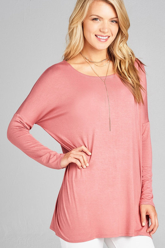 Ladies fashion long sleeve round neck rayon spandex jersey tunic top