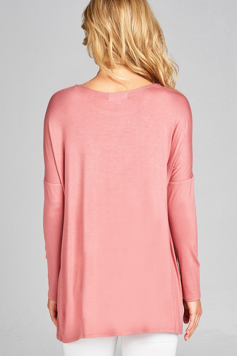 Ladies fashion long sleeve round neck rayon spandex jersey tunic top