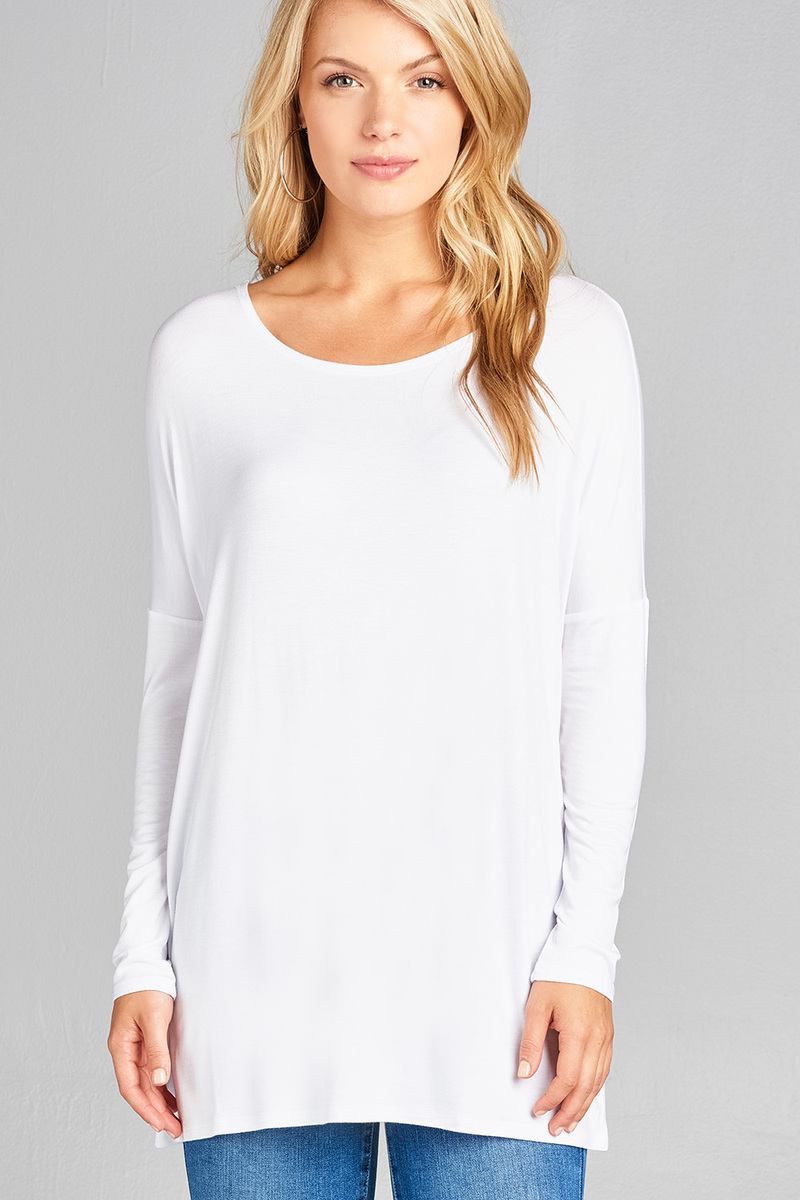 Ladies fashion long sleeve round neck rayon spandex jersey tunic top