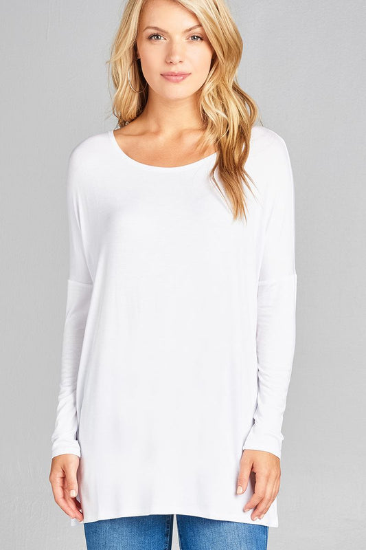 Ladies fashion long sleeve round neck rayon spandex jersey tunic top