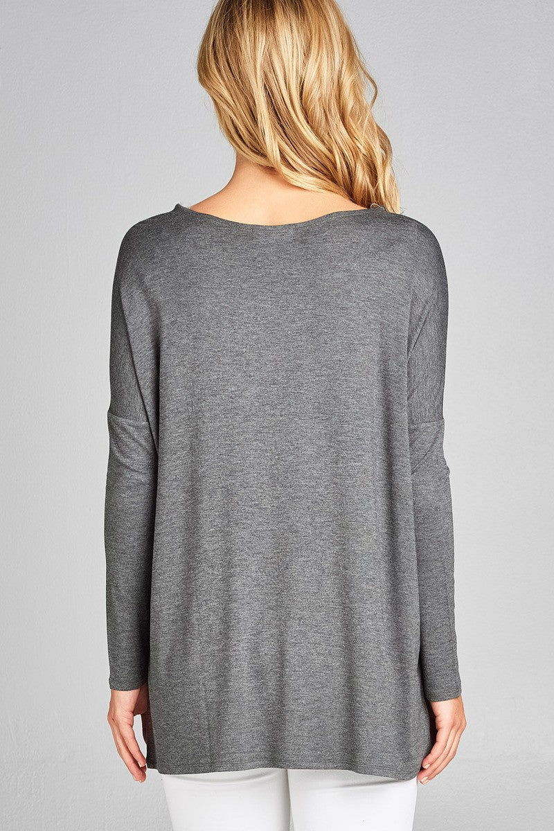 Ladies fashion long sleeve round neck rayon spandex jersey tunic top