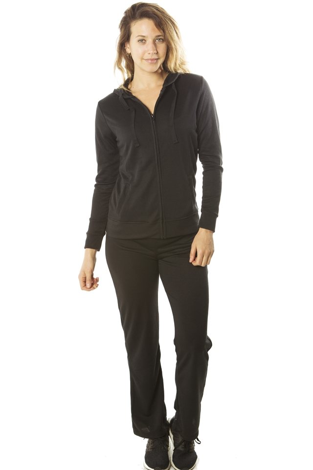 Ladies fashion french terry hoodie jacket and pant set