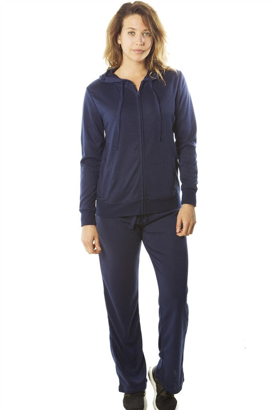 Ladies fashion french terry hoodie jacket and pant set