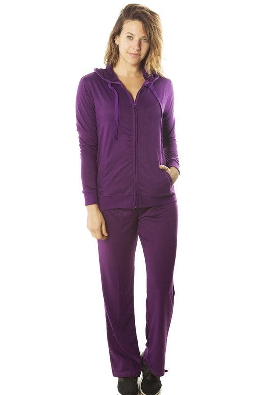 Ladies fashion french terry hoodie jacket and pant set