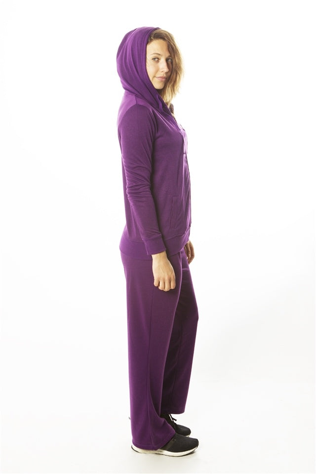 Ladies fashion french terry hoodie jacket and pant set