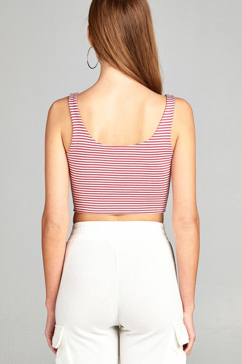 Ladies fashion sleeveless double scoop neck 2ply stripe rayon spandex top