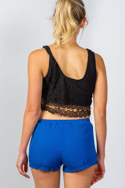 Ladies fashion  boho crochet floral lace hem crop top