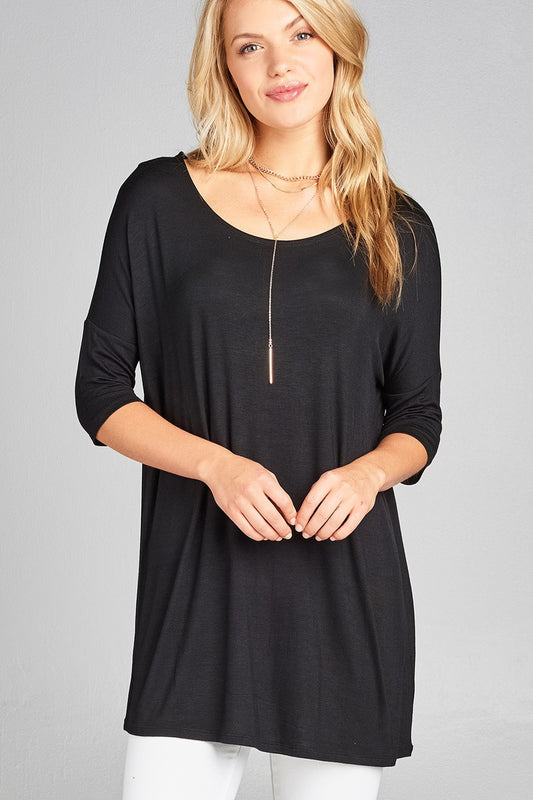 Ladies fashion band elbow sleeve round neck rayon spandex jersey tunic top